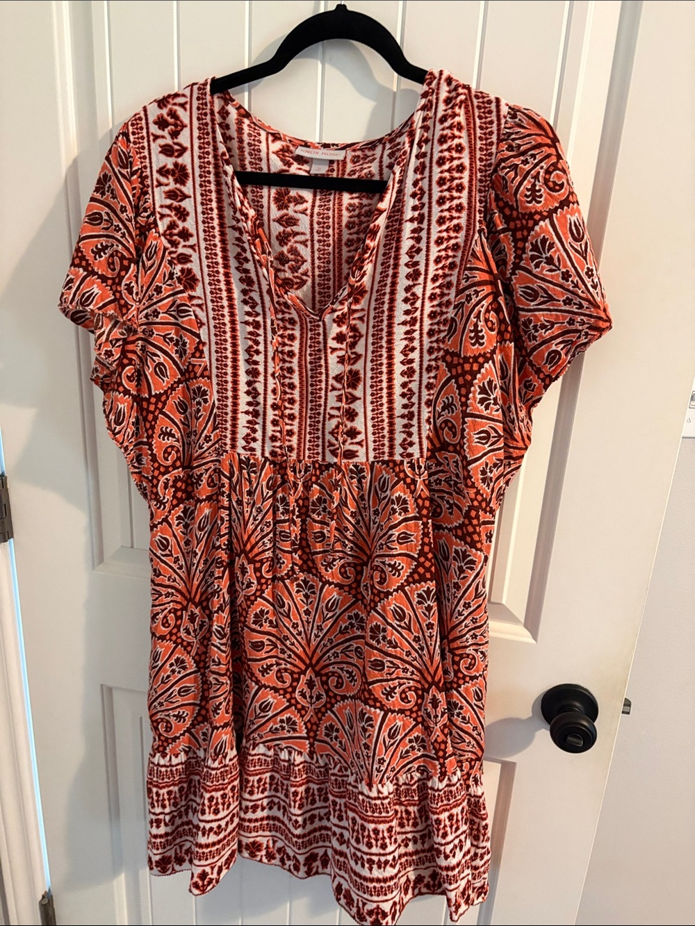 Knox Rose Women’s Orange Printed V-Neck Short Sleeve Dress